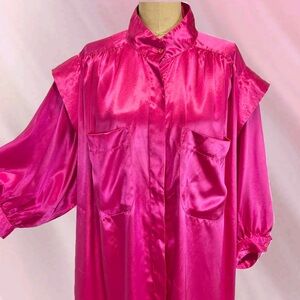 VINTAGE 80s fuchsia hot pink nightshirt button down shirt oversized nightgown